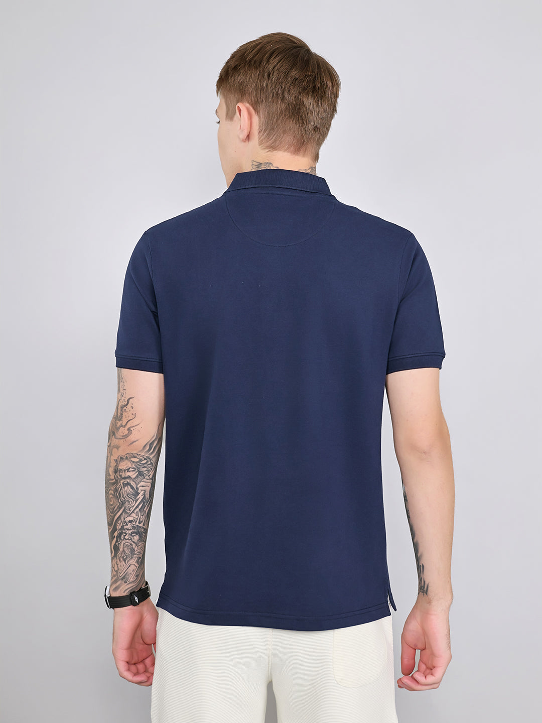 Rock.it Men Navy Blue Printed Collar Half Sleeve T-Shirt