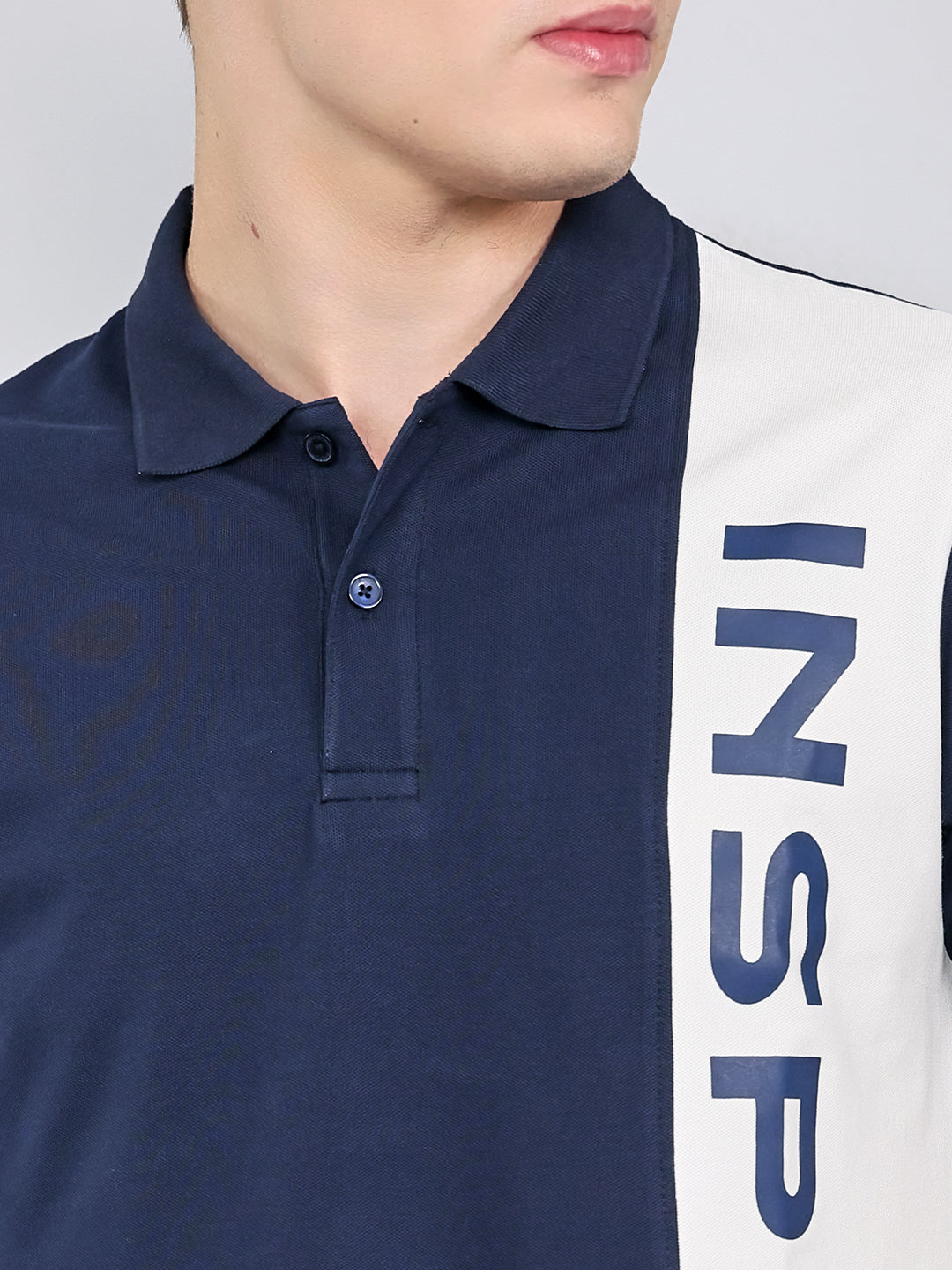 Rock.it Men Navy Blue Printed Collar Half Sleeve T-Shirt