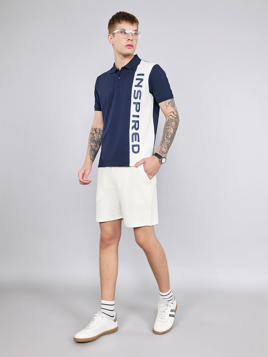 Rock.it Men Navy Blue Printed Collar Half Sleeve T-Shirt