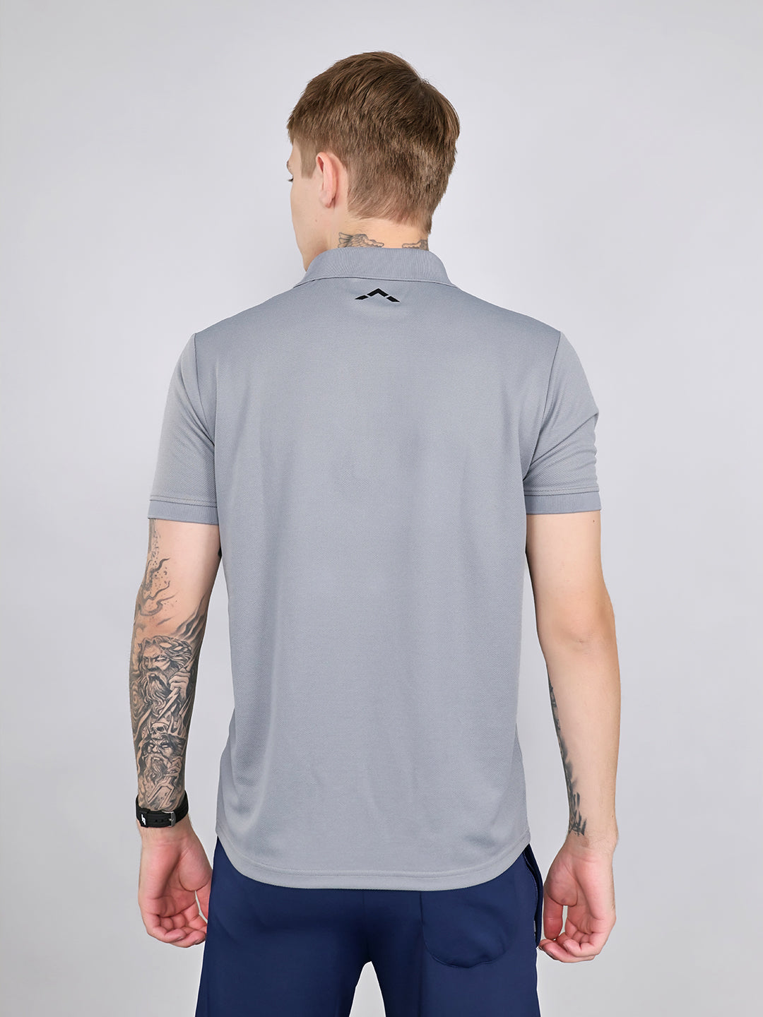 Rock.it Men Grey Jacquard Collar Half Sleeve T-Shirt
