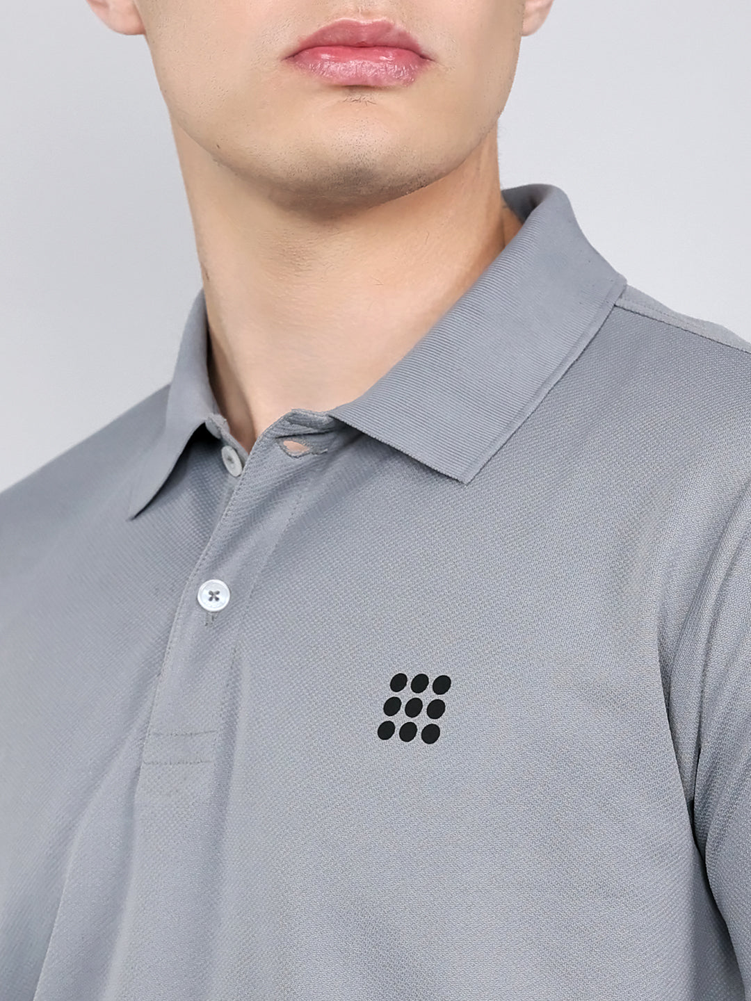 Rock.it Men Grey Jacquard Collar Half Sleeve T-Shirt