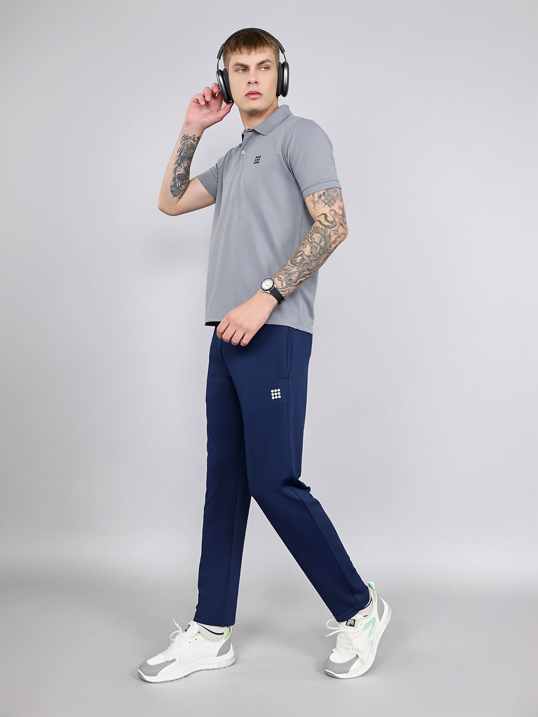 Rock.it Men Grey Jacquard Collar Half Sleeve T-Shirt