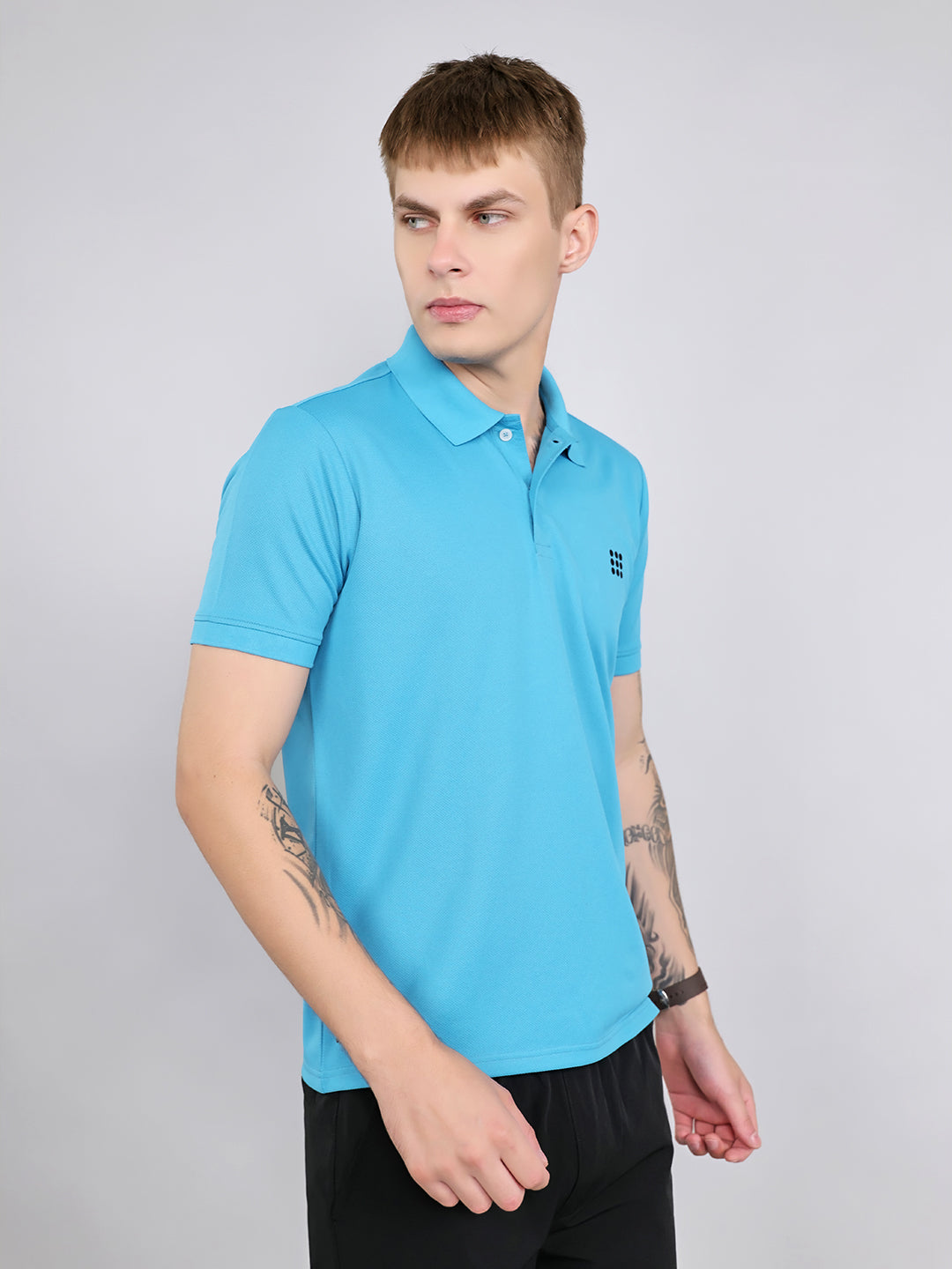 Rock.it Men Blue Jacquard Collar Half Sleeve T-Shirt