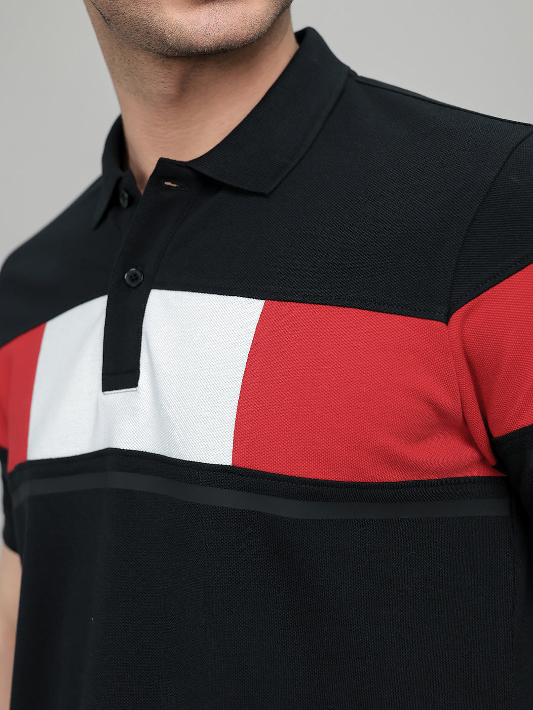 Rock.it Men Black Colourblocked Collar Half Sleeve T-Shirt