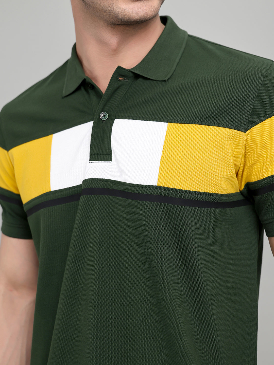 Rock.it Men Olive Colourblocked Collar Half Sleeve T-Shirt