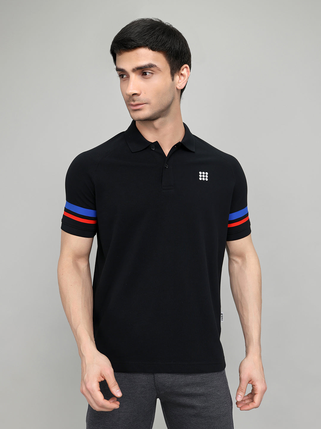 Rock.it Men Black Solid Collar Half Sleeve T-Shirt
