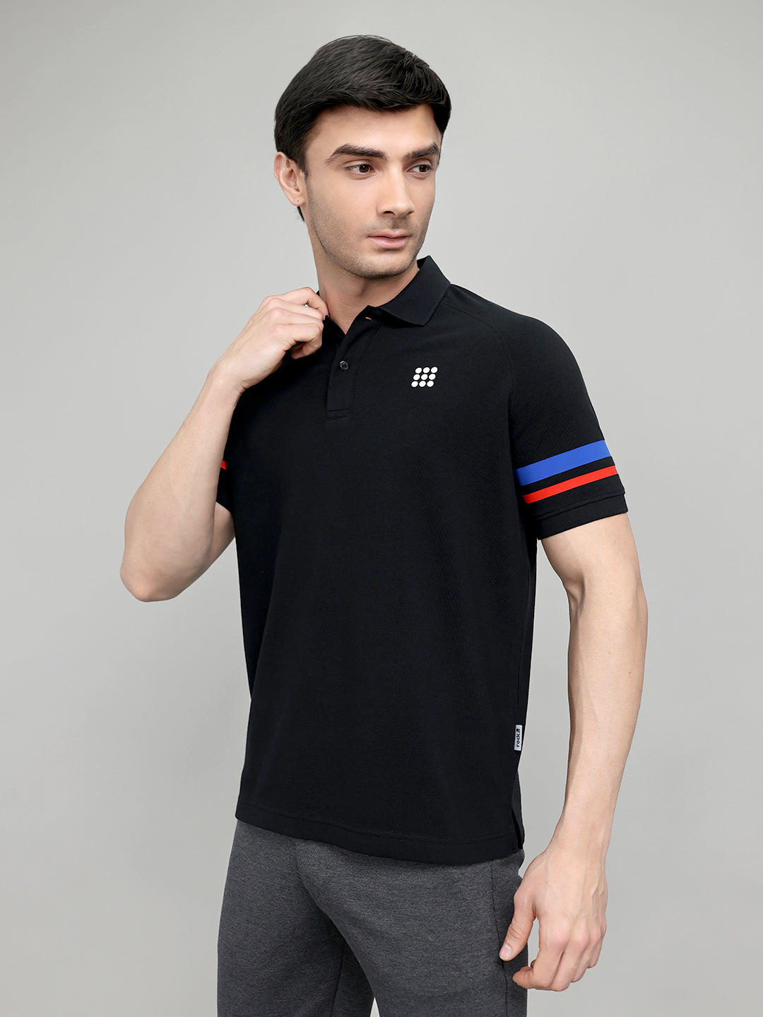Rock.it Men Black Solid Collar Half Sleeve T-Shirt