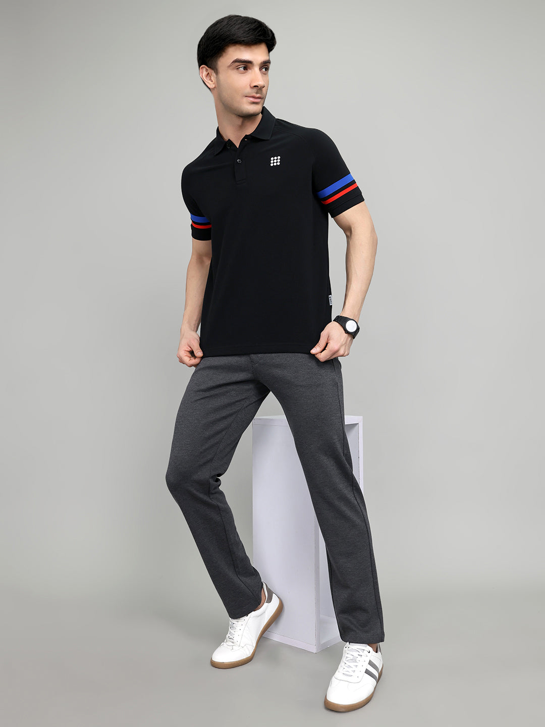 Rock.it Men Black Solid Collar Half Sleeve T-Shirt