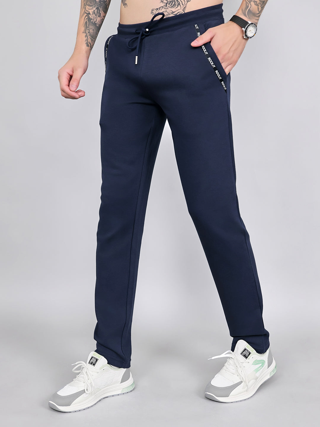 Rock.it Men Navy Blue Solid Smart Fit Lower