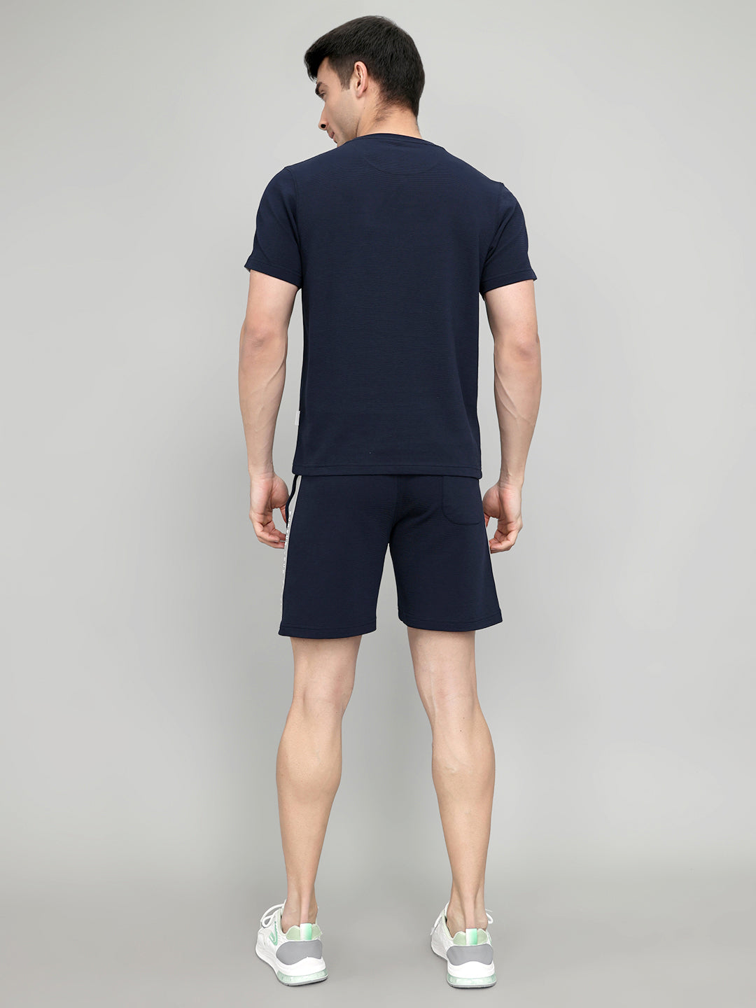 Rock.it Men Navy Blue Self Design Round Neck Half Sleeve Cords Set