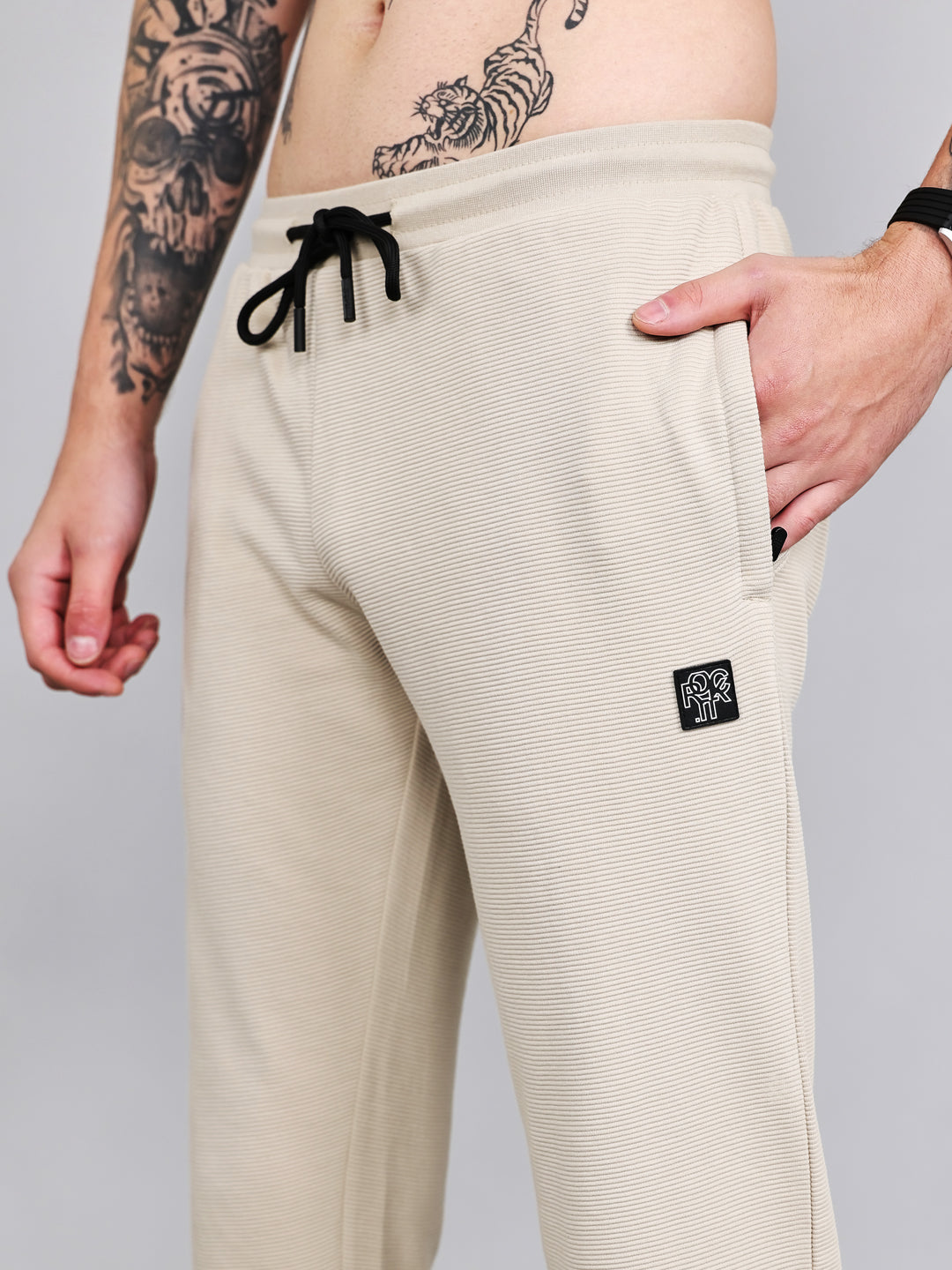 Rock.it Men Cream Solid Round Neck Half Sleeve Cords Set