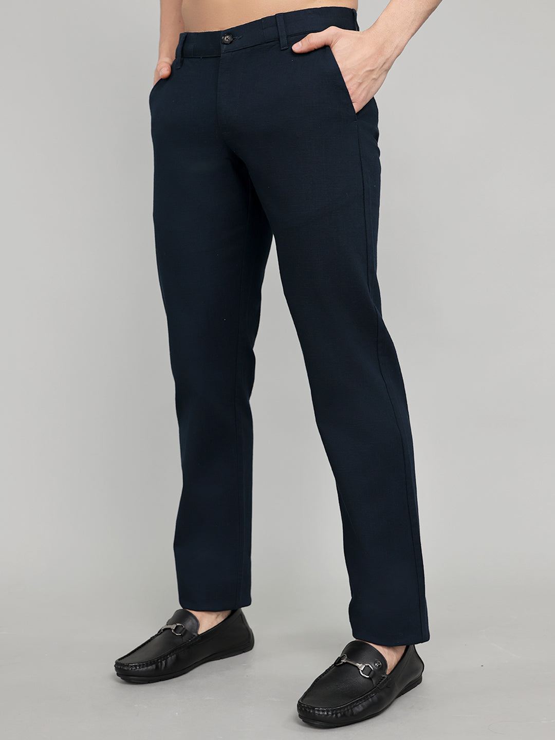 Rock.it Men Navy Blue Solid Regular Fit Chinos