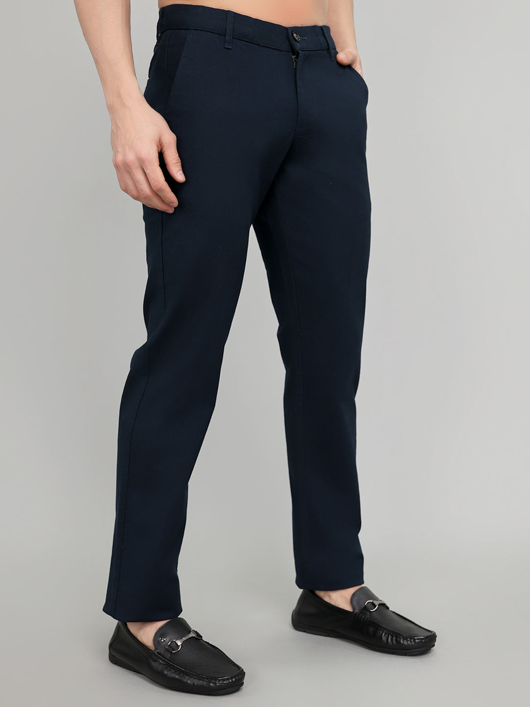 Rock.it Men Navy Blue Solid Regular Fit Chinos