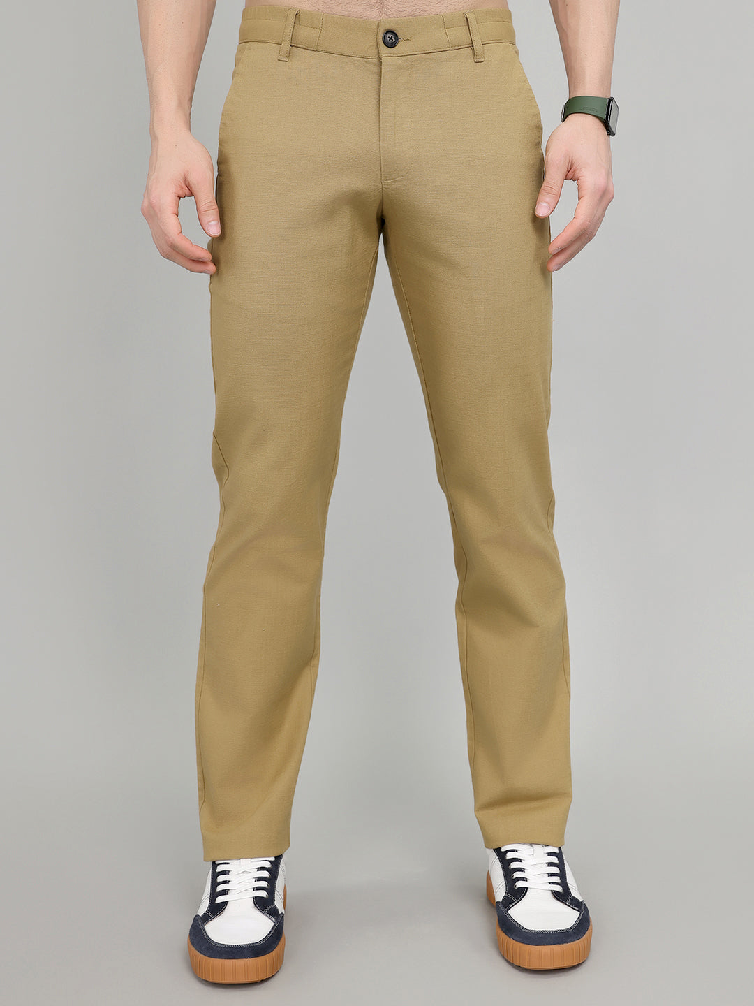 Rock.it Men Khaki Solid Regular Fit Chinos