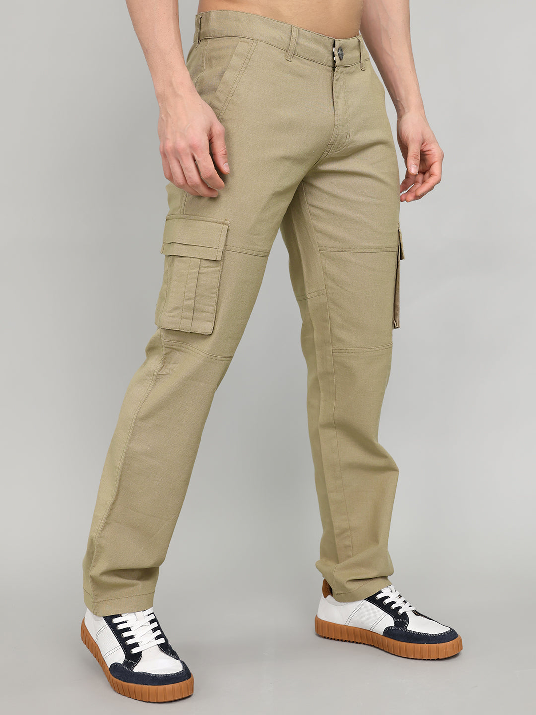 Rock.it Men Camel Brown Solid Slim Fit Cargo