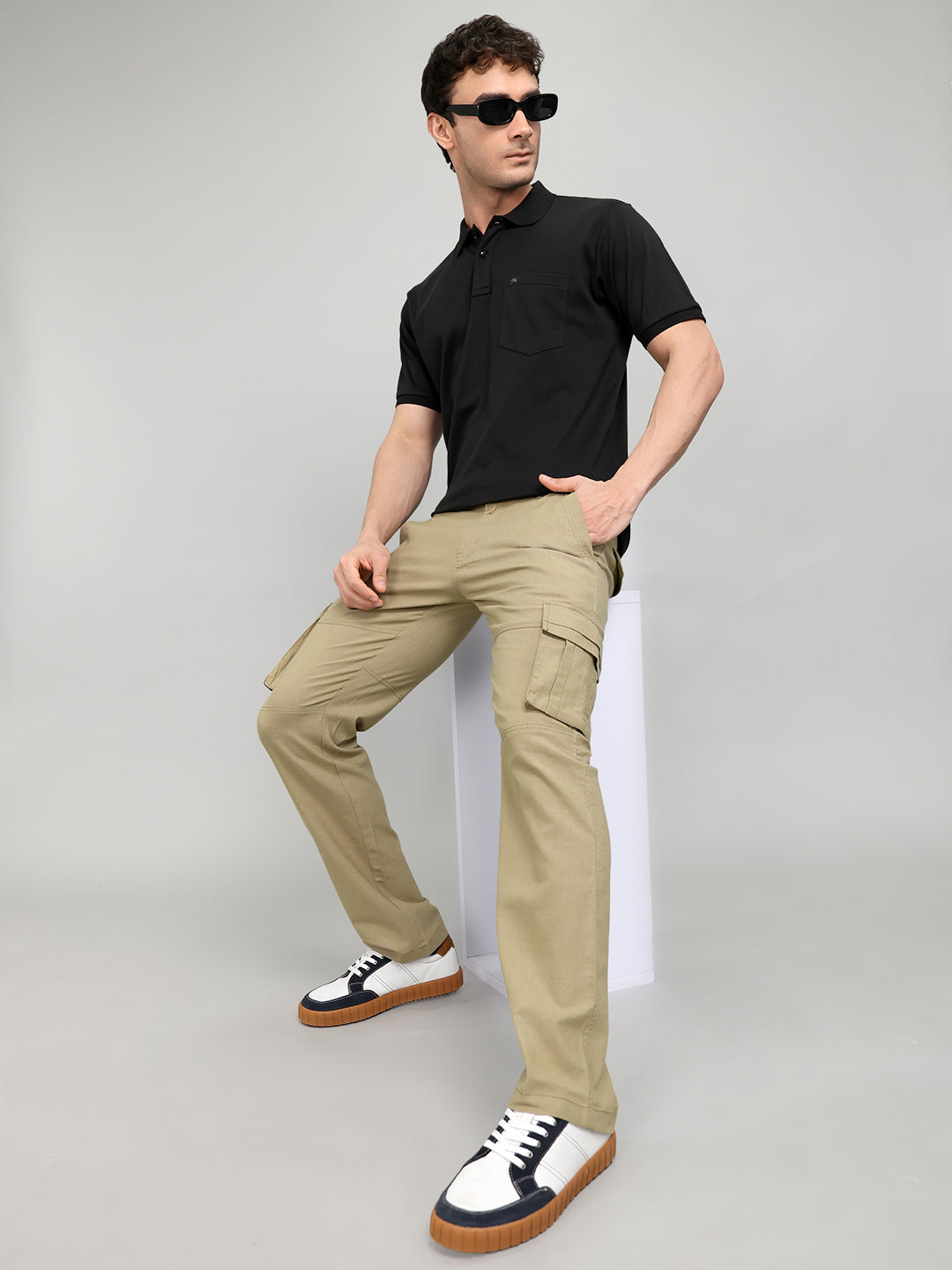 Rock.it Men Camel Brown Solid Slim Fit Cargo