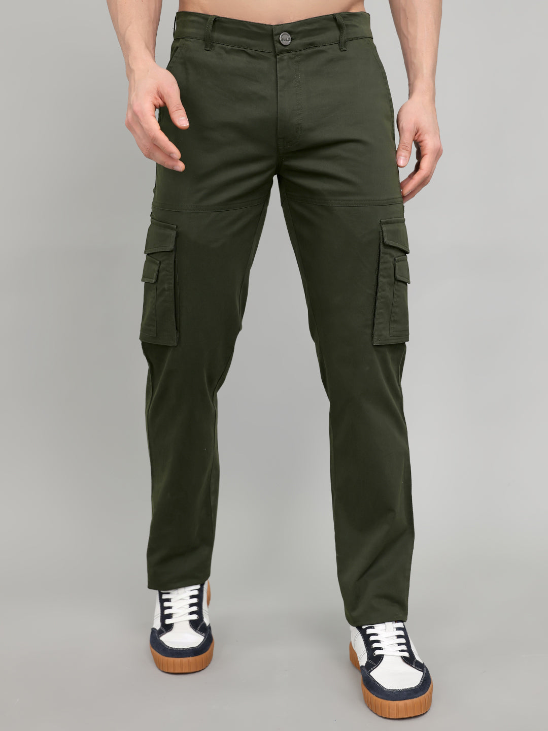 Rock.it Men Olive Solid Slim Fit Cargo