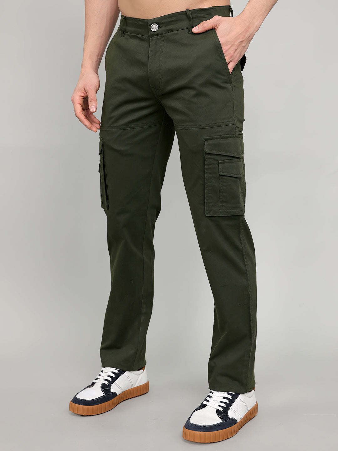 Rock.it Men Olive Solid Slim Fit Cargo