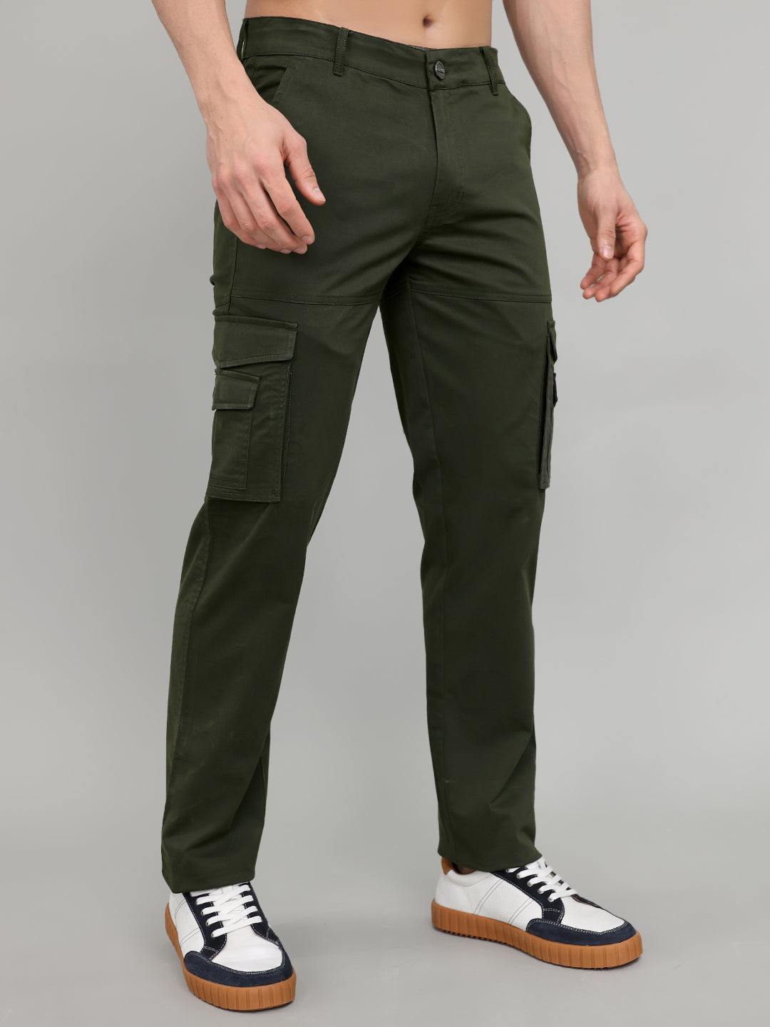 Rock.it Men Olive Solid Slim Fit Cargo