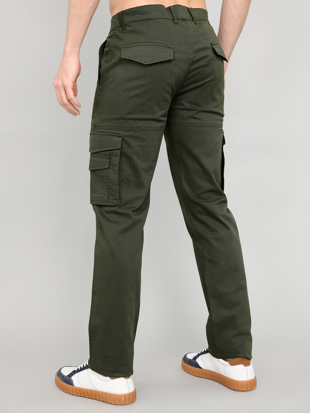 Rock.it Men Olive Solid Slim Fit Cargo
