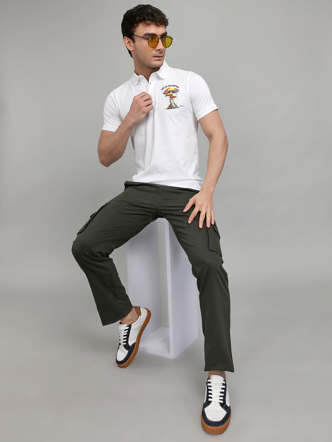 Rock.it Men Olive Solid Slim Fit Cargo