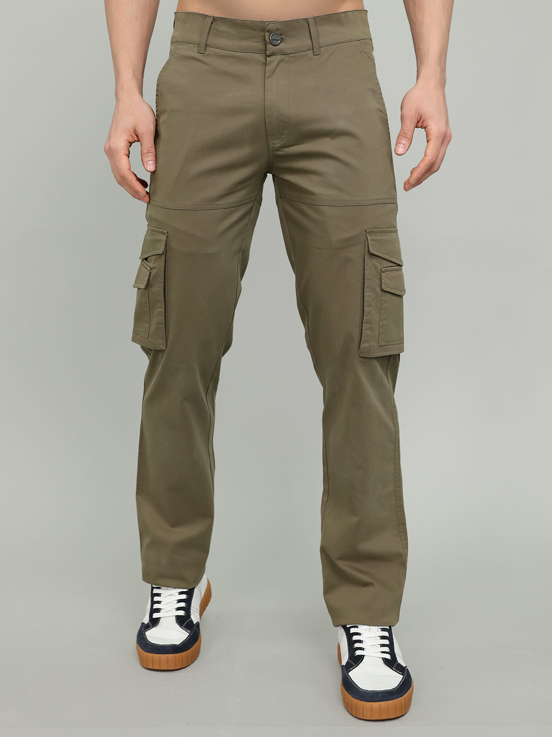 Rock.it Men Olive Solid Slim Fit Cargo