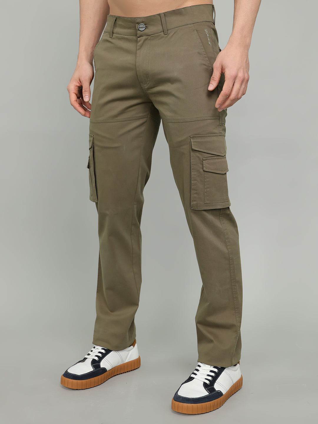 Rock.it Men Olive Solid Slim Fit Cargo