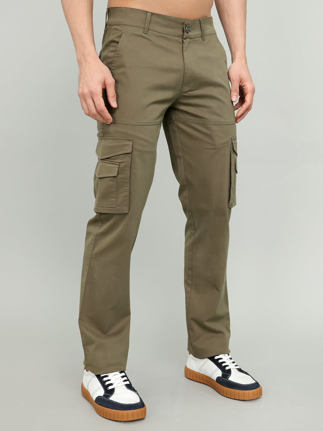 Rock.it Men Olive Solid Slim Fit Cargo