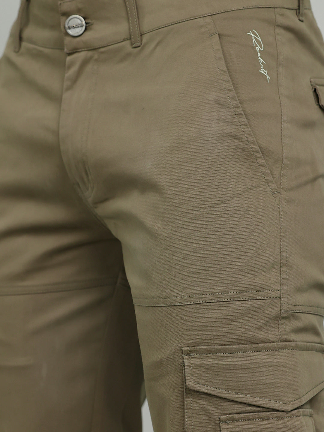 Rock.it Men Olive Solid Slim Fit Cargo