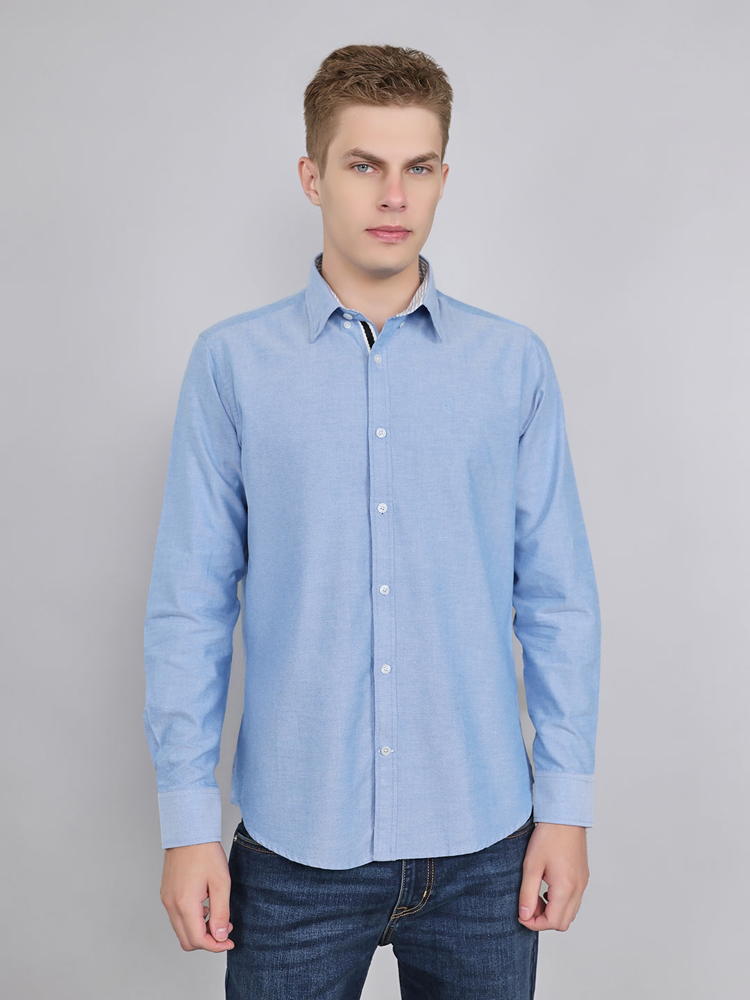 Rock.it Men Blue Solid Collar Full Sleeve Shirt