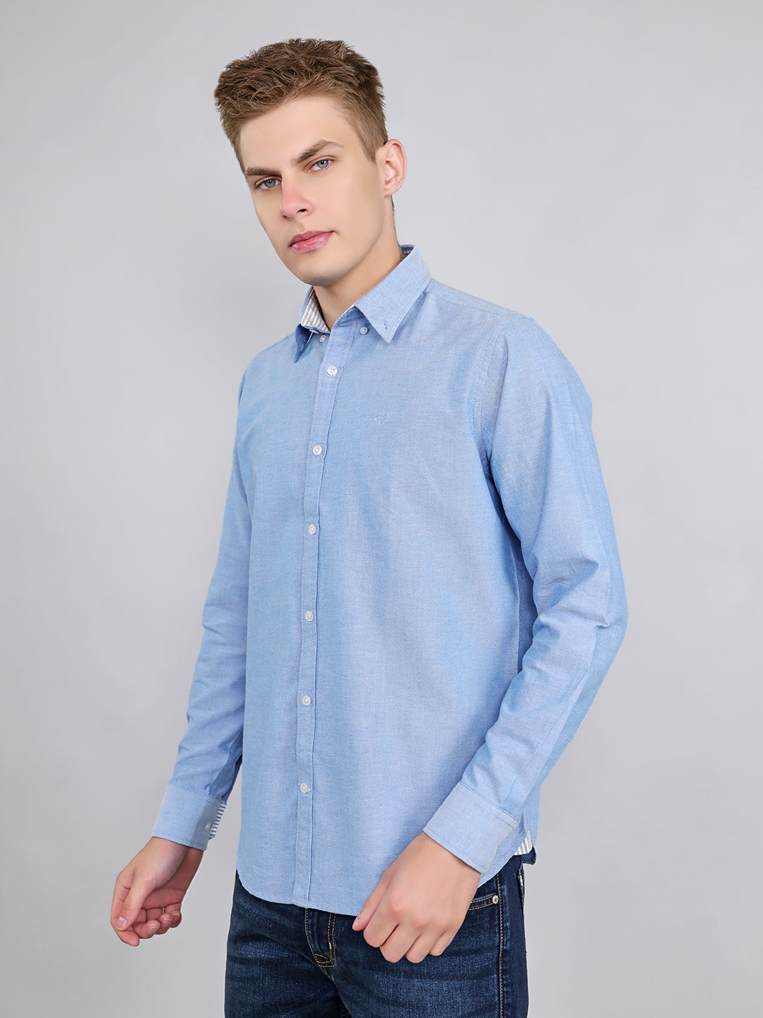 Rock.it Men Blue Solid Collar Full Sleeve Shirt