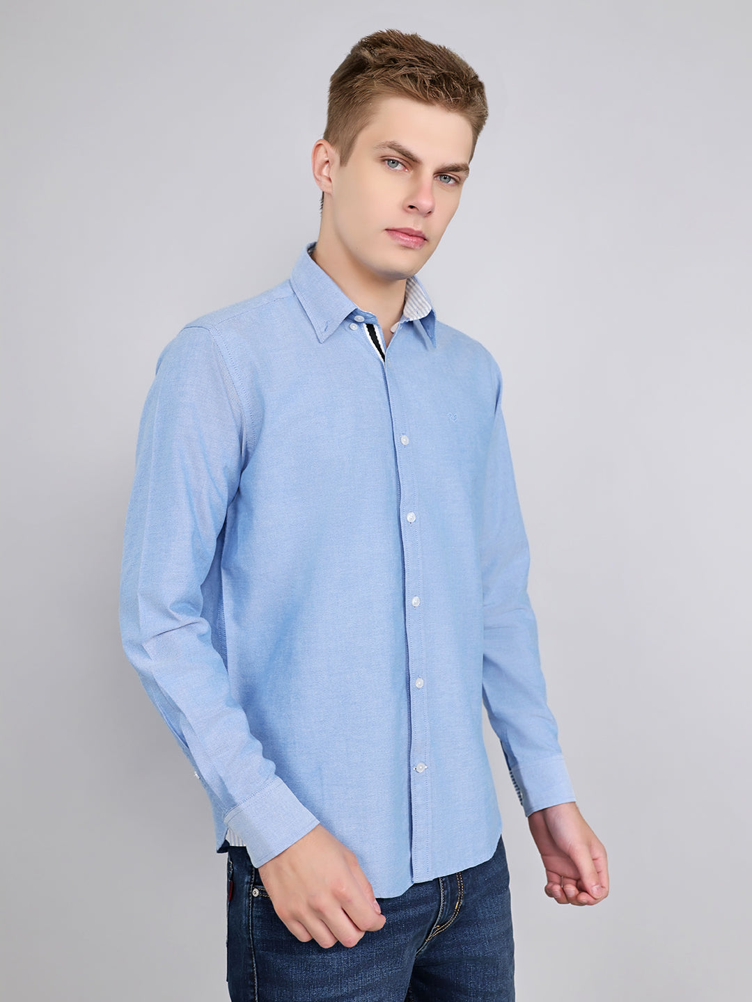 Rock.it Men Blue Solid Collar Full Sleeve Shirt