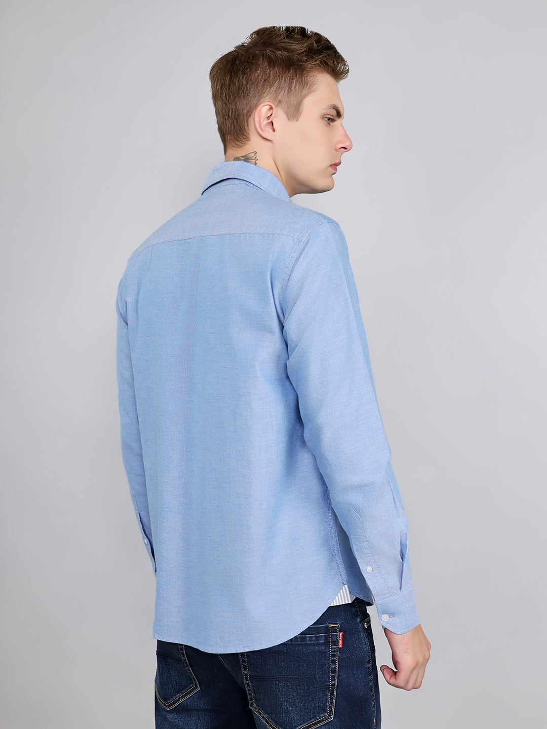 Rock.it Men Blue Solid Collar Full Sleeve Shirt