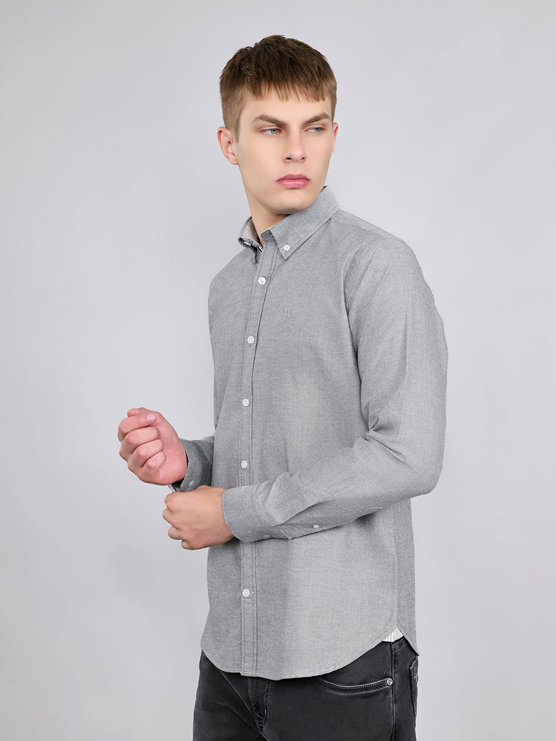 Rock.it Men Grey Solid Collar Full Sleeve Shirt