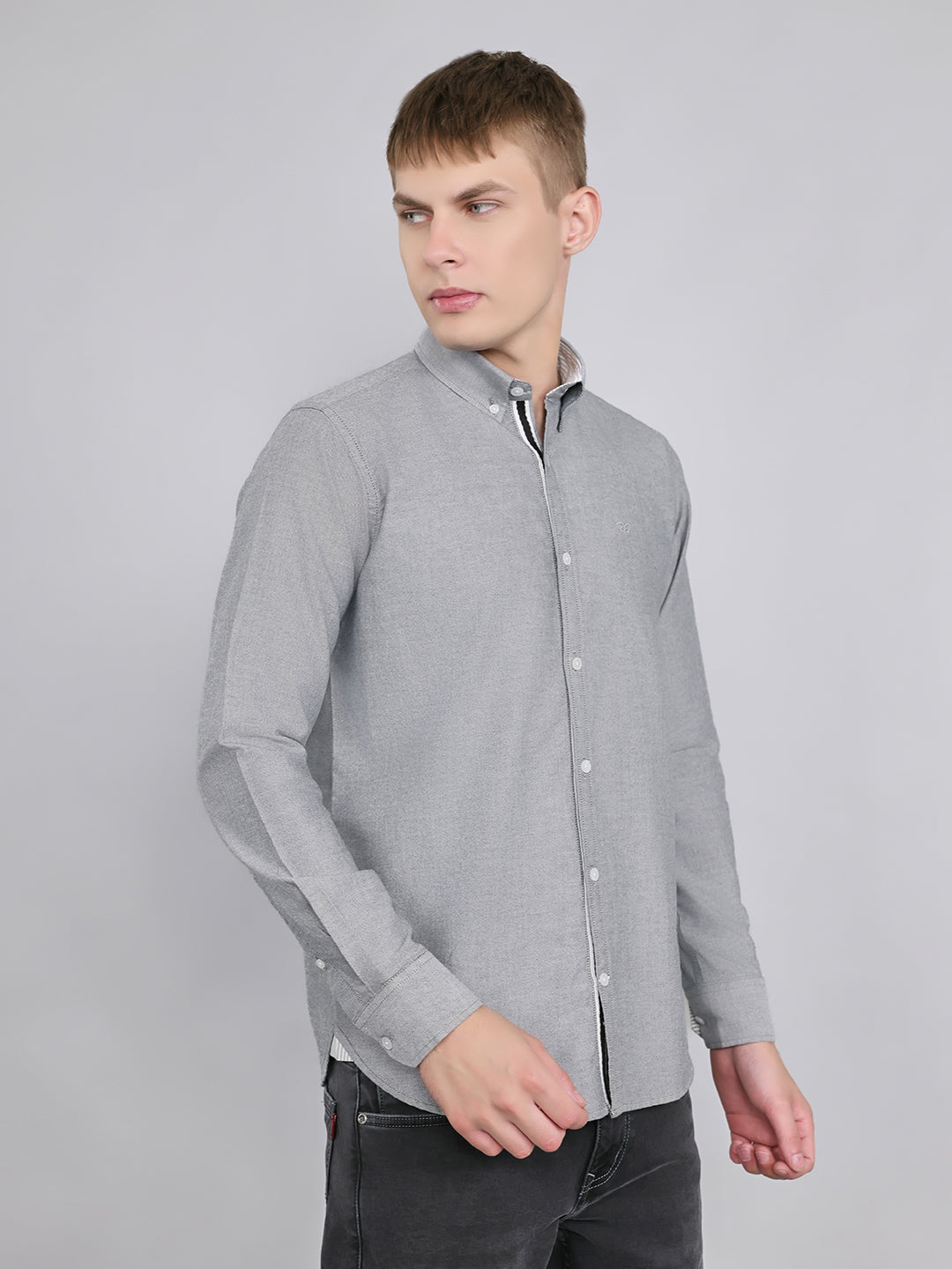 Rock.it Men Grey Solid Collar Full Sleeve Shirt