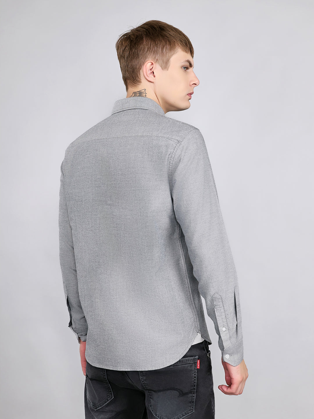Rock.it Men Grey Solid Collar Full Sleeve Shirt