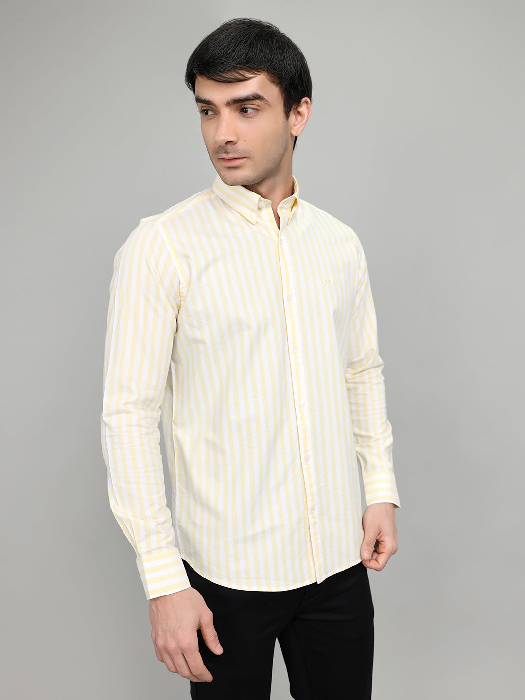 Rock.it Men Yellow Stripe Collar Full Sleeve Shirt