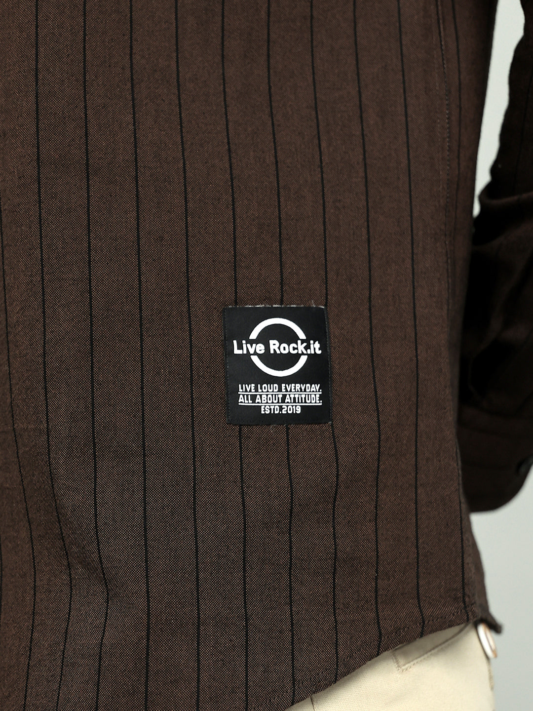 Rock.it Men Brown Stripe Collar Full Sleeve Shirt
