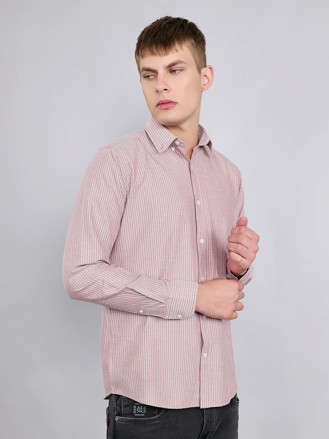 Rock.it Men Mauve Stripe Collar Full Sleeve Shirt