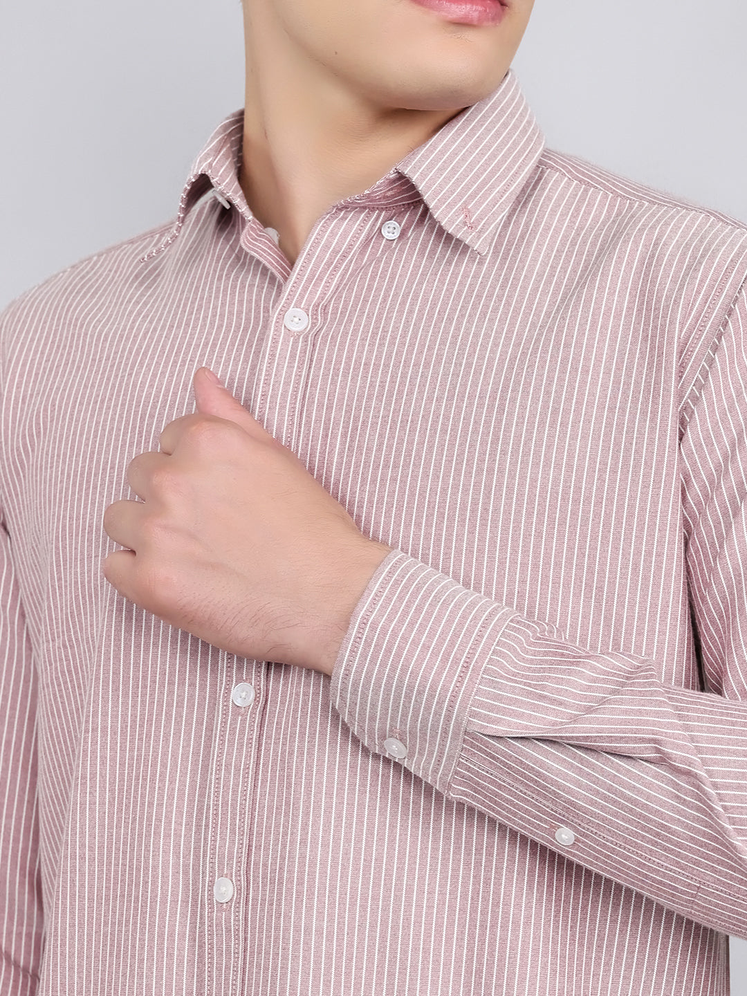 Rock.it Men Mauve Stripe Collar Full Sleeve Shirt