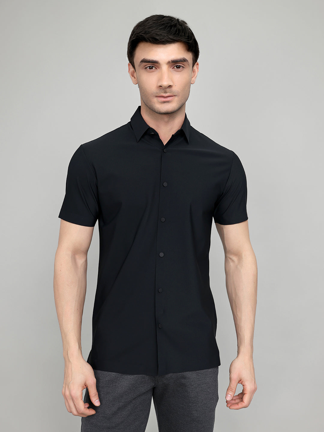 Rock.it Men Black Solid Collar Half Sleeve Shirt