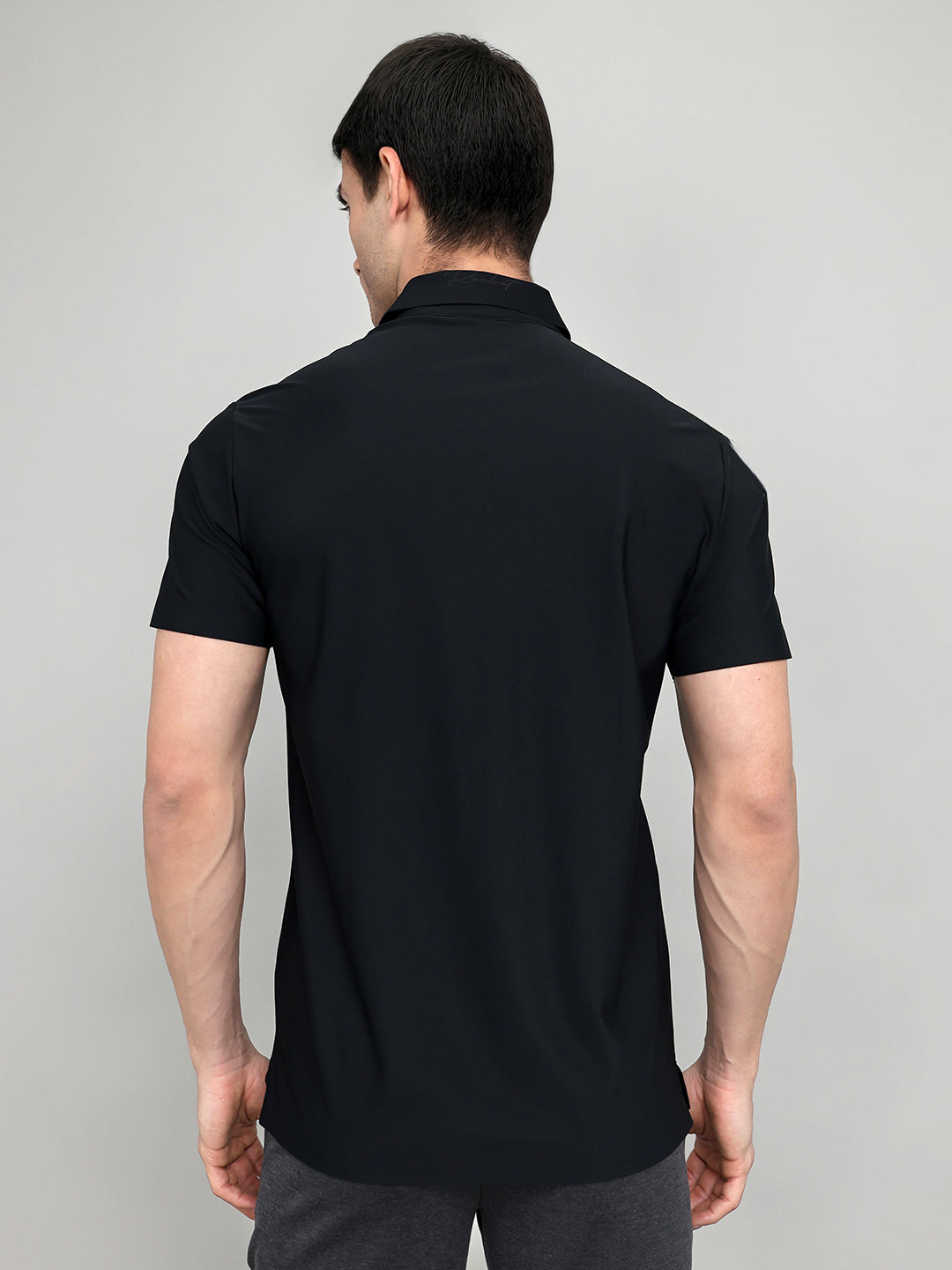 Rock.it Men Black Solid Collar Half Sleeve Shirt