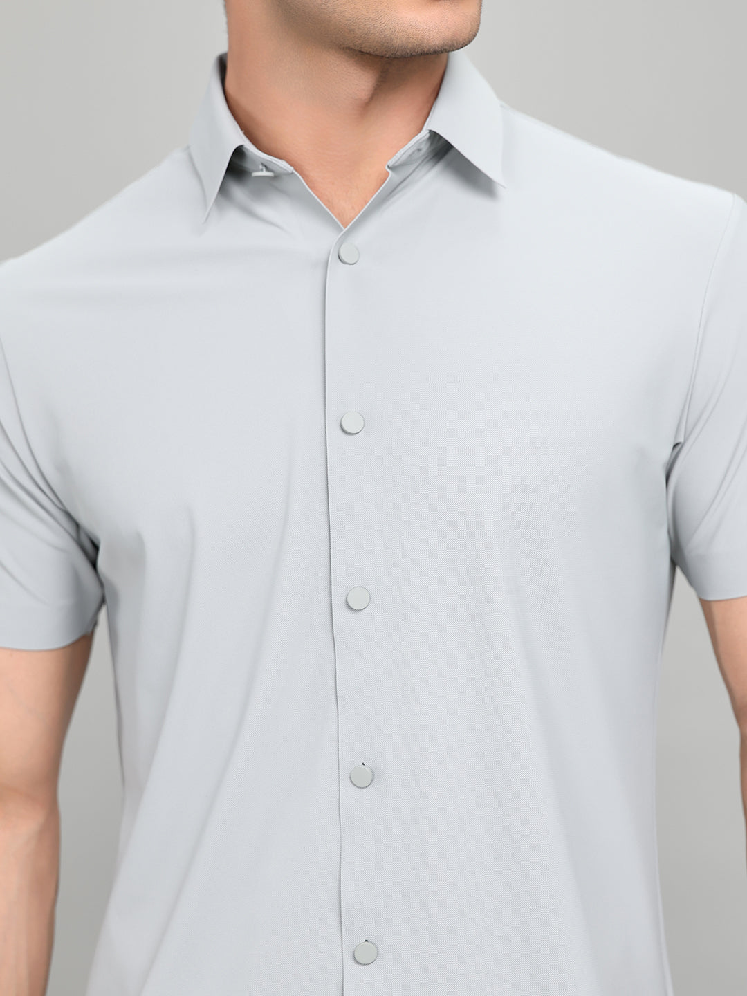 Rock.it Men Grey Solid Collar Half Sleeve Shirt