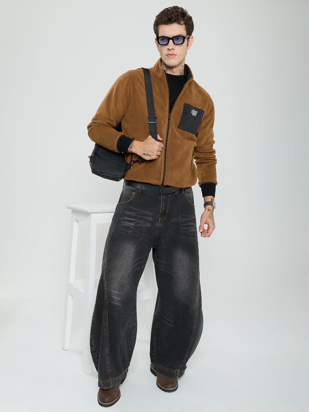 Rock.it Men Tan Solid Turtle Neck Full Sleeve Reversible Sherpa Jacket