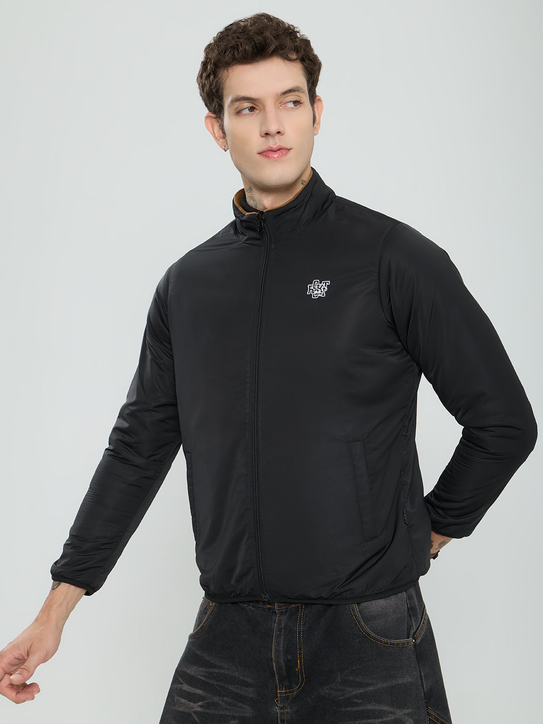 Rock.it Men Tan Solid Turtle Neck Full Sleeve Reversible Sherpa Jacket