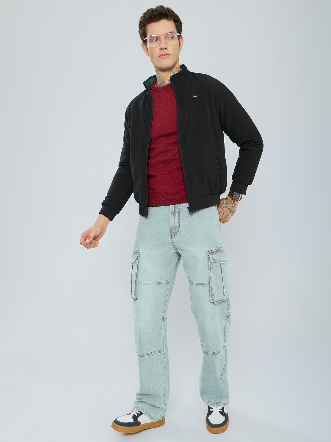 Rock.it Men Black Solid Collar Full Sleeve Reversible Jacket