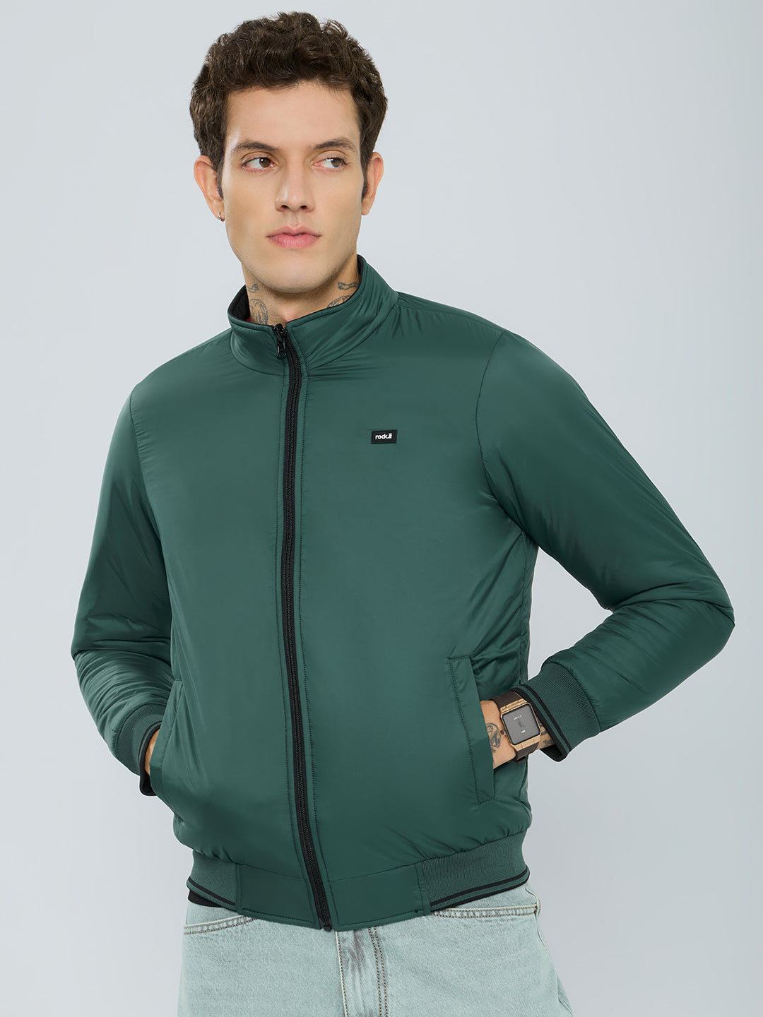 Rock.it Men Black Solid Collar Full Sleeve Reversible Jacket