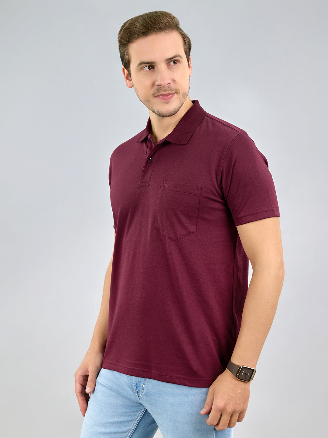 Men Maroon Solid Polo Collar Half Sleeve T-Shirt