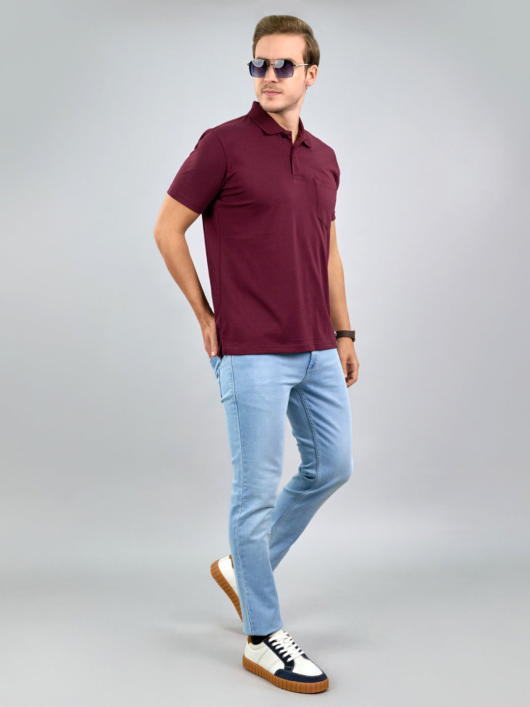 Men Maroon Solid Polo Collar Half Sleeve T-Shirt