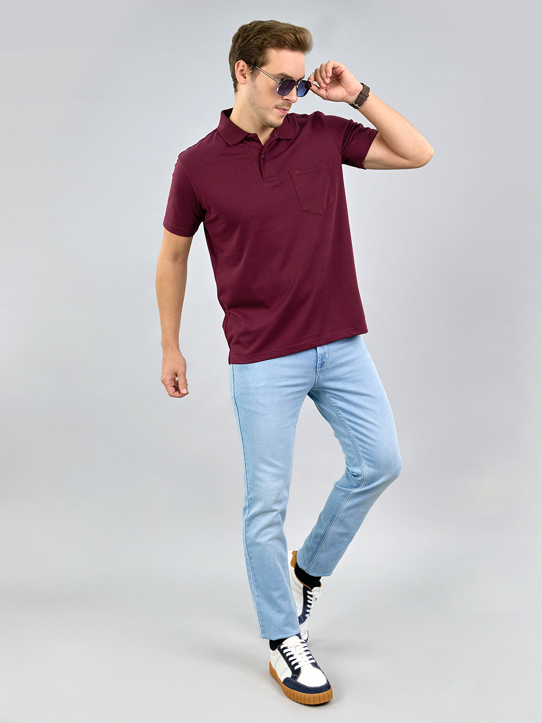 Men Maroon Solid Polo Collar Half Sleeve T-Shirt